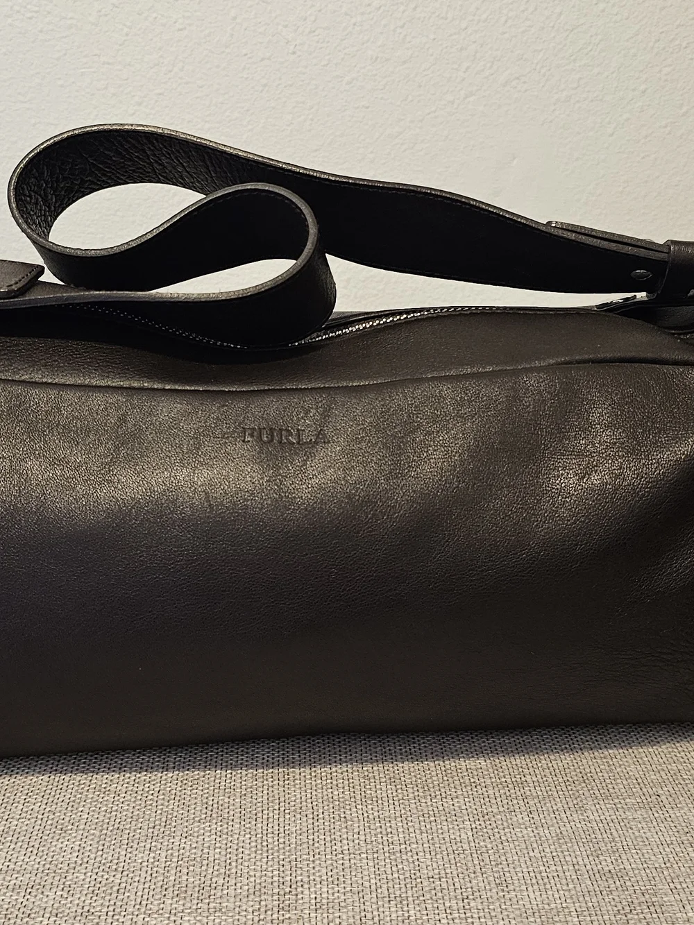 Furla Black Leather Duffel Bag